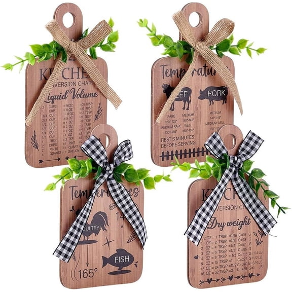 4pcs Farmhouse Kitchen Signs Rustic Conversions Wood Sign Kitchen Conversion Chart Wall Decor Hanging Plaques Rustic Wooden Signs Eat Sign Board Sign for Home Kitchen Wall Table Decor diy