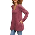 thumbnail image 4 of 2025 New Fashion Plus Size Women's Loose Casual Solid V-neck Side Slit With Pockets Long Sleeved Top, 4 of 9