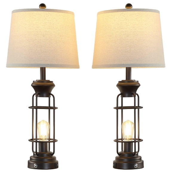 Tacoday 29.3-inch tall farmhouse style table lamp include 2 night light bulbs, with 2 USB ports