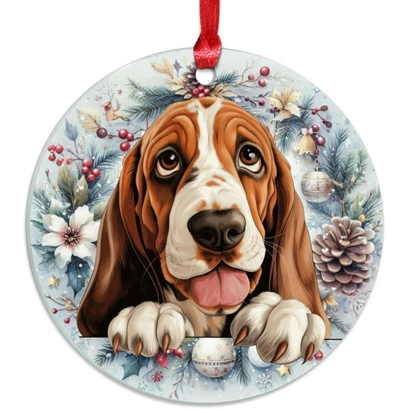 AatoeaX Basset Hound Christmas Ornament: Festive Dog Design, Transparent Acrylic, Hanging Decor for Pet Lovers, Holiday Accents & Gifts