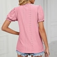 thumbnail image 7 of YYDGH Womens Lace Trim V Neck Shirts Puff Ruffle Sleeve Elegant Blouse Solid Color Fashion Casual Tunic Tops Pink L, 7 of 7