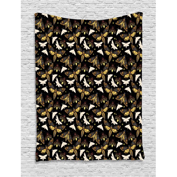 Firefly Tapestry, Flying Moths Mysterious Insects of Night Dreamy Forest Butterflies Magical Graphic, Wall Hanging for Bedroom Living Room Dorm Decor, 40W X 60L Inches, Multicolor, by Ambesonne