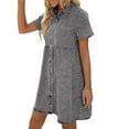 thumbnail image 3 of Wangsaura Robe en Denim d'Été pour Femmes, Col à Revers à Manches Courtes avec Boutons, Décontractée, 3 of 6