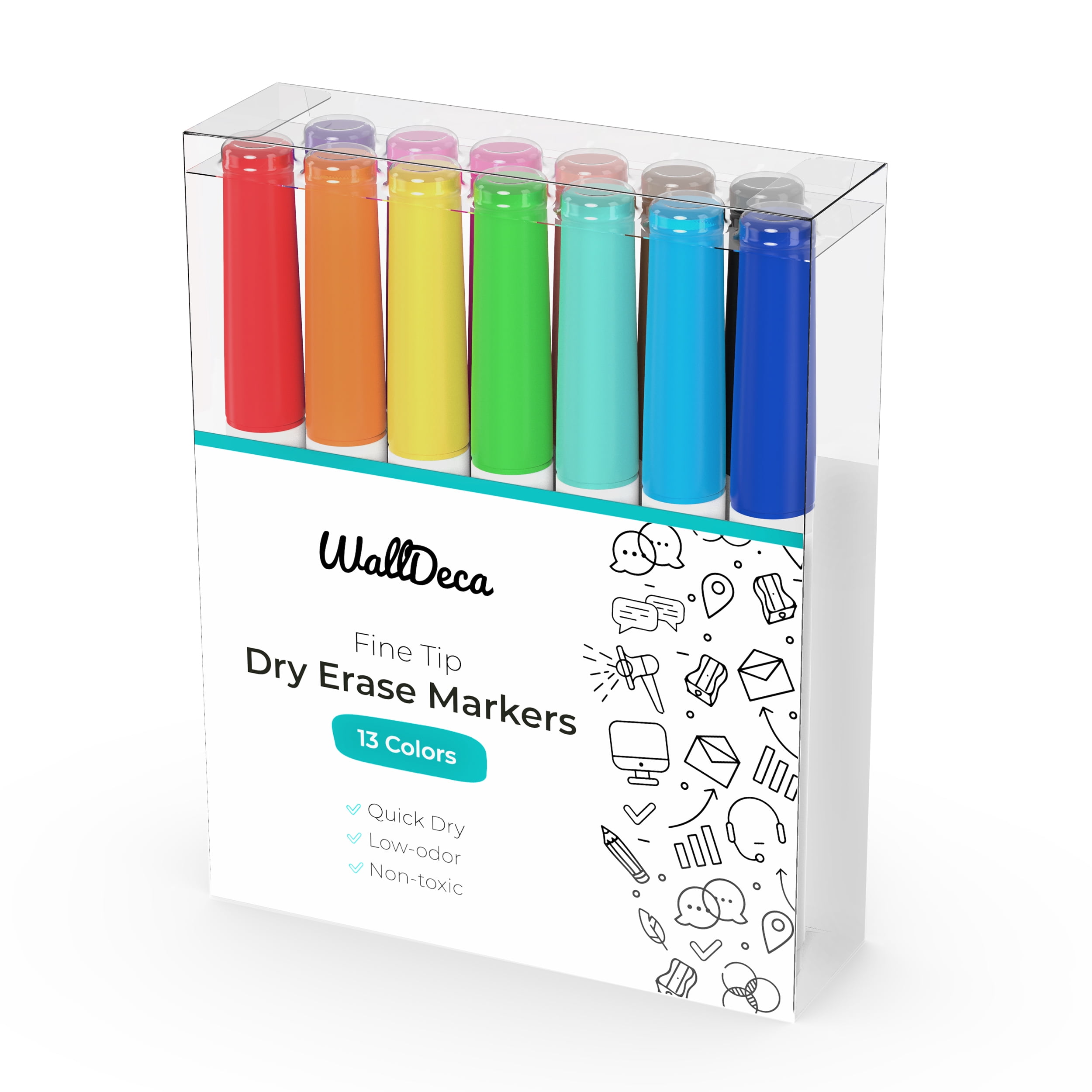  WallDeca Dry Erase Toddler Markers, 13 Colorful Dry Erase  Markers, Non-Toxic Dry Erase Markers for Kids 5+, Mess Free, Easy Clean Up,  Won't Stain Hands, Great for Classrooms (13 Pack) 