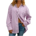 thumbnail image 4 of GERsome Womens Button Down Shirts Striped Long Sleeve Collared Casual Work Blouses Summer Tops with Pocket,Purple,Size 3XL, 4 of 7