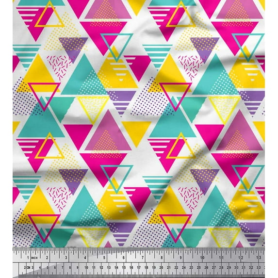 Soimoi Pink polyester Crepe Fabric Triangle Geometric Print Fabric by the Yard 52 Inch Wide