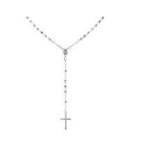 925 Sterling Silver Diamond Cut Italian 4mm Rosary Beads Chain with Cross Necklace 22" Rosario