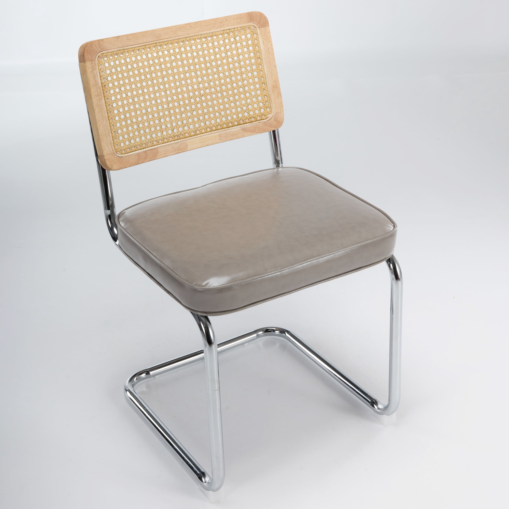 Armless Dining Chairs Set of 2, Mid‑Century Modern Kitchen Chair with Faux Leather Upholstered Seat, Cantilever Accent Chair
