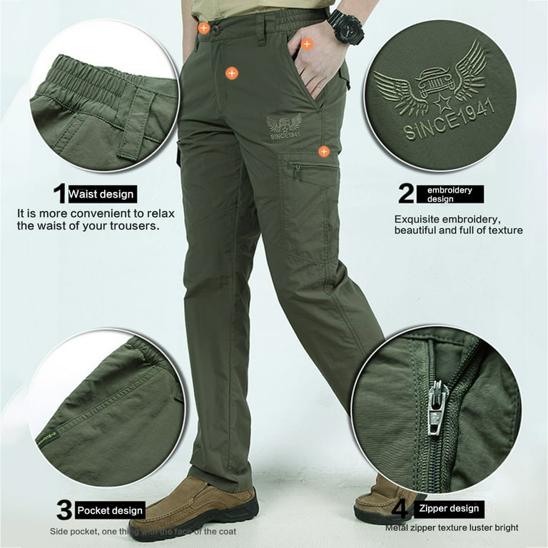 YUUZONE Men's Multi-pocket Cargo Pants Loose Quick Dry Travel Pants for  Outdoor Hiking