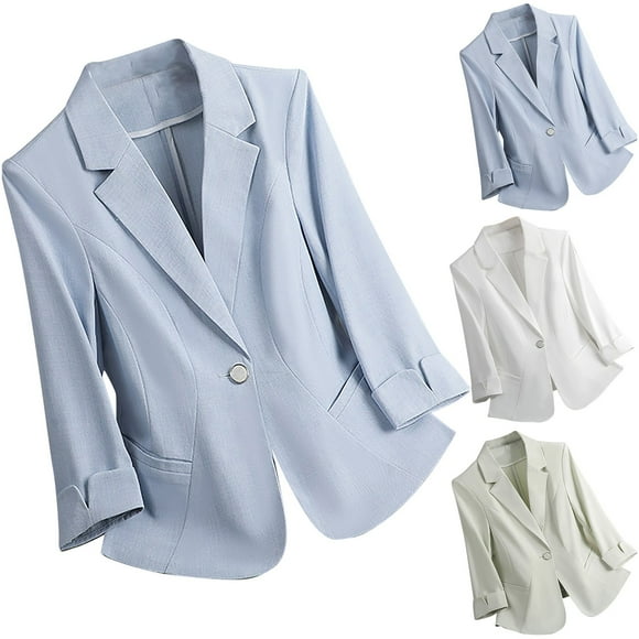 Feancey Women's Dressy Blazers Notch Lapel Long Sleeve Office Jackets Single Breasted Casual Business Work Jacket Blue L