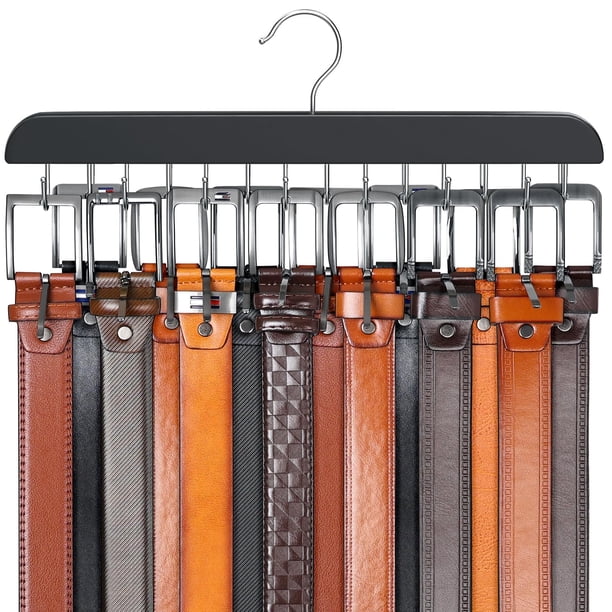 Resovo Percha para cinturón para armario Máximo 42 cinturones Estante para cinturón de madera resistente Accesorios para armario con 14 ganchos Organizador de cinturón para organizadores de armario y