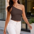 thumbnail image 2 of Hxshgdsn Womens One Shoulder Tank Top with Built in Bra Solid Color Casual Crop Top（Brown/L）, 2 of 7