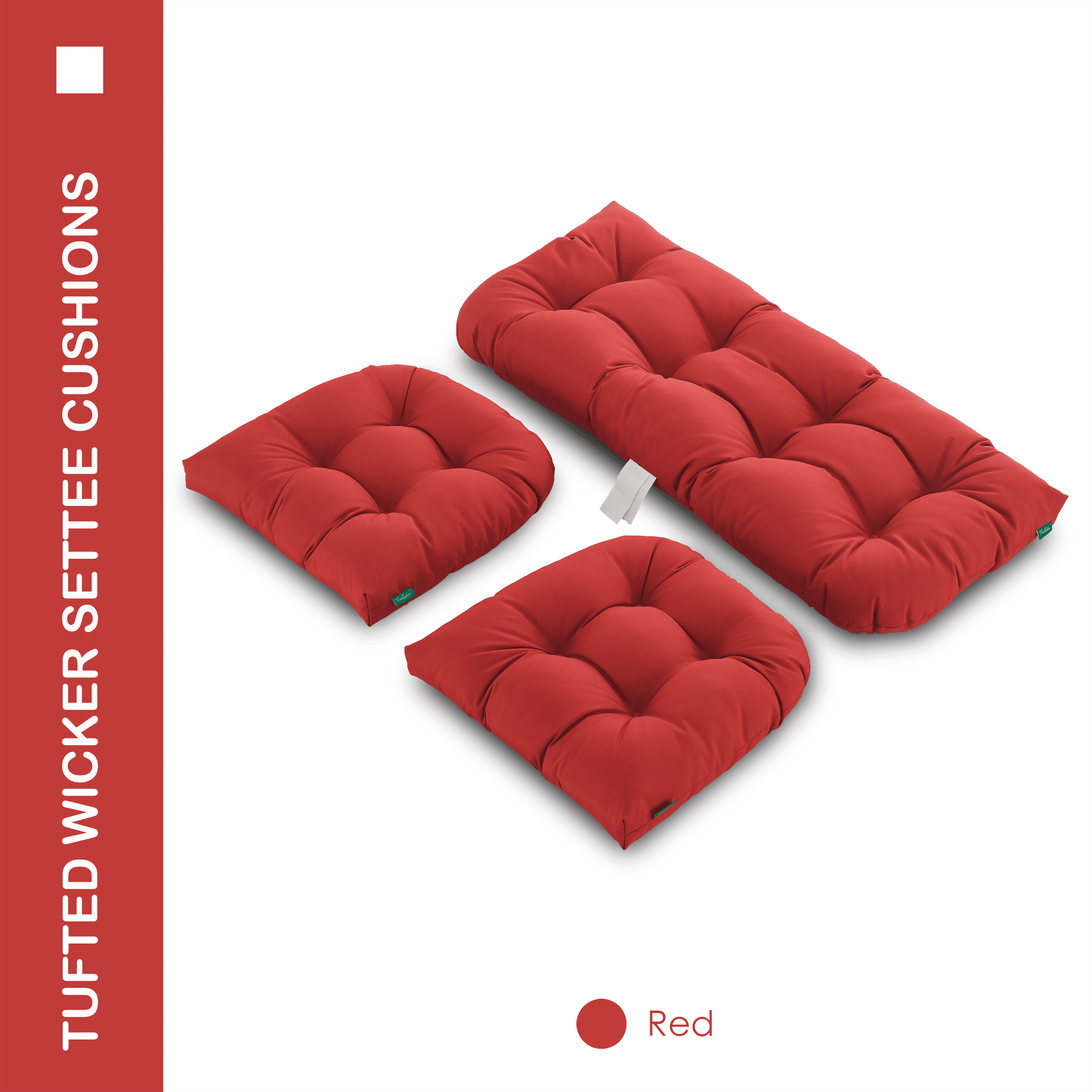 YOOZEKU Outdoor Tufted Wicker Chair Cushions of 3 Pieces, 1 Loveseat and 2 U-Shape All Weather Waterproof Patio Seat Cushions for Wicker Furniture,Bench, Red