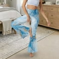 thumbnail image 5 of Xoenoiee Flared Leggings for Women Tummy Control High-Waisted and Wide Leg Workout Pants Butt Lifting Bell Bottom Leggings Bootcut Yoga Pants, L, Marble Light Blue, 5 of 7