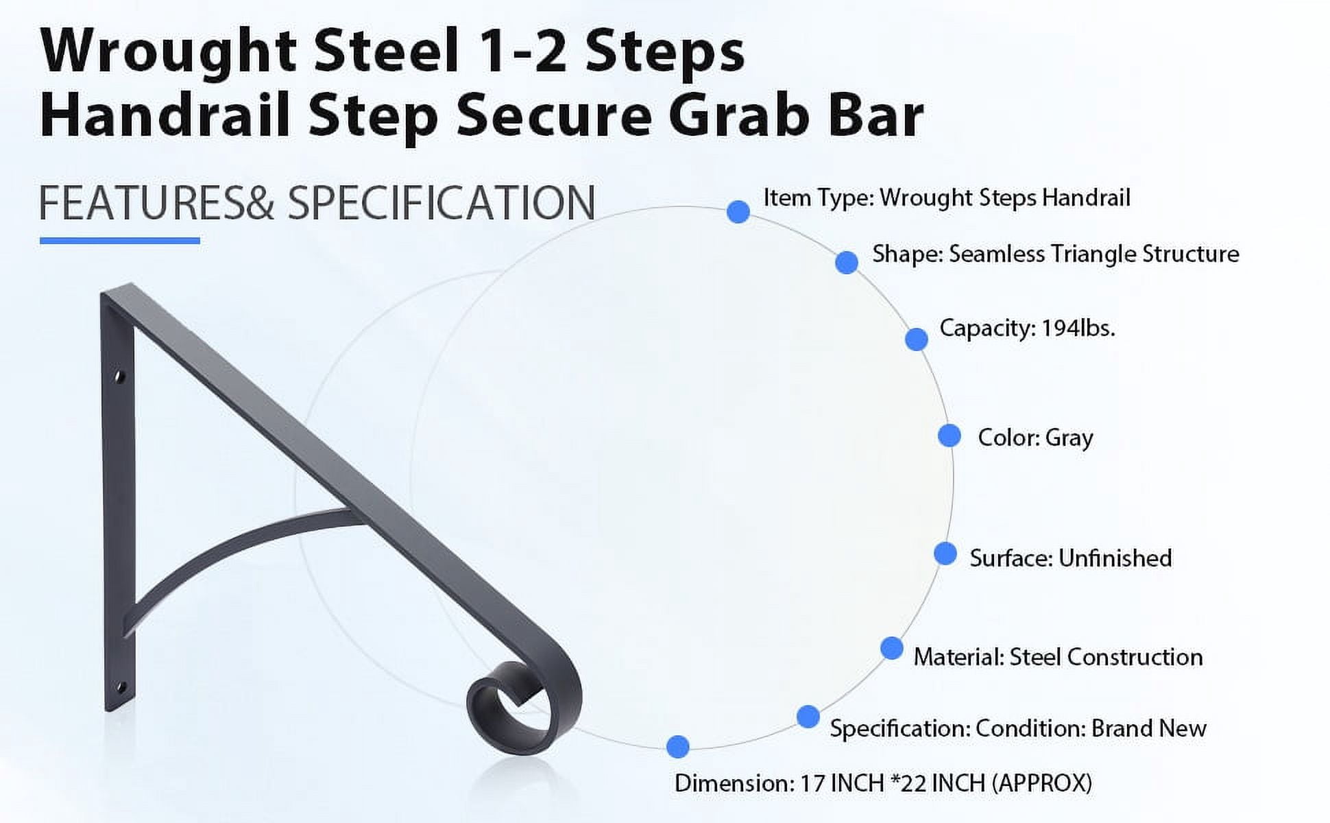Kojem Steps Handrail Grab Bar, Wall Mounted Hand Railings, for Stairs Outdoor Garage Porch Rail, Safety Metal Art