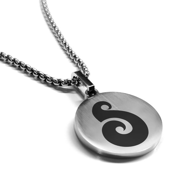Stainless Steel Matau (Fish Hook) Maori Symbol Round Medallion Pendant Necklace