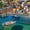 Menorca Beach Town, variant on Elephant Stock Menorca Beach Town Wall Art - Horizontal Multi Panel Canvas - Living Room Wall Decor - Beach Multi Panel - Teal And Blue Decor - 24" x 14"