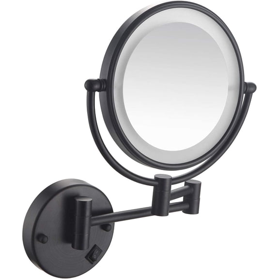 Wall Mirror , Wall Mount Makeup Mirror with Lights and Magnification 10X,8 Inch Double-Sided Swivel Wall Mounted Makeup Mirror Black Two Side 360 Swivel Cosmetic Face Extendable Vanity Mirrors ( Color