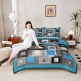 thumbnail image 4 of Homewish Retro Plaid Pattern Full Size Comforter Sets,Modern Geometric Check Bedding Comforter Set,Gray Blue Bedding Sets For Teens,Microfiber Bedroom Decor Reversible,3pcs, 4 of 8