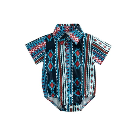 

Western Baby Shirts Romper Infant Boys Short Sleeve Graphic Button Up Lapel Jumpsuit Summer Newborn Clothes