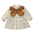 thumbnail image 2 of RXIRUCGD Veste Sans Manches en Cuir Décontractée pour Filles Patchwork Imprimé Fleuri Robe à Manches Longues Col Rond (Marron, Taille: 3-4 Ans), 2 of 7