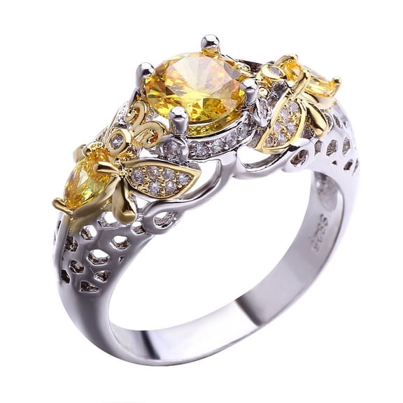 925 Silver Gold Color Separation Zircon Ring