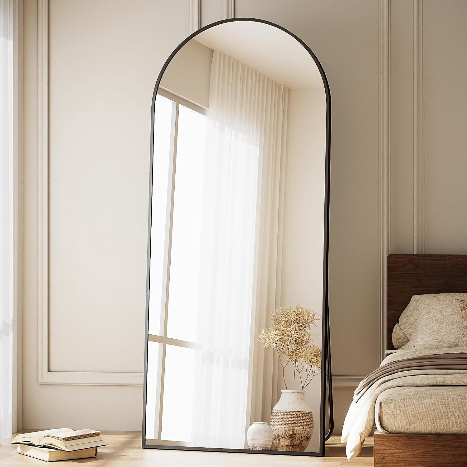 Anyrose 68"x 22" Arched Full Length Mirror Floor Mirror with Stand Wall-Mounted, Black