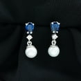 thumbnail image 3 of Rosec Jewels Freshwater Pearl Drop Earrings with Lab Grown Blue Sapphire and Moissanite, 925 Sterling Silver, 3 of 9