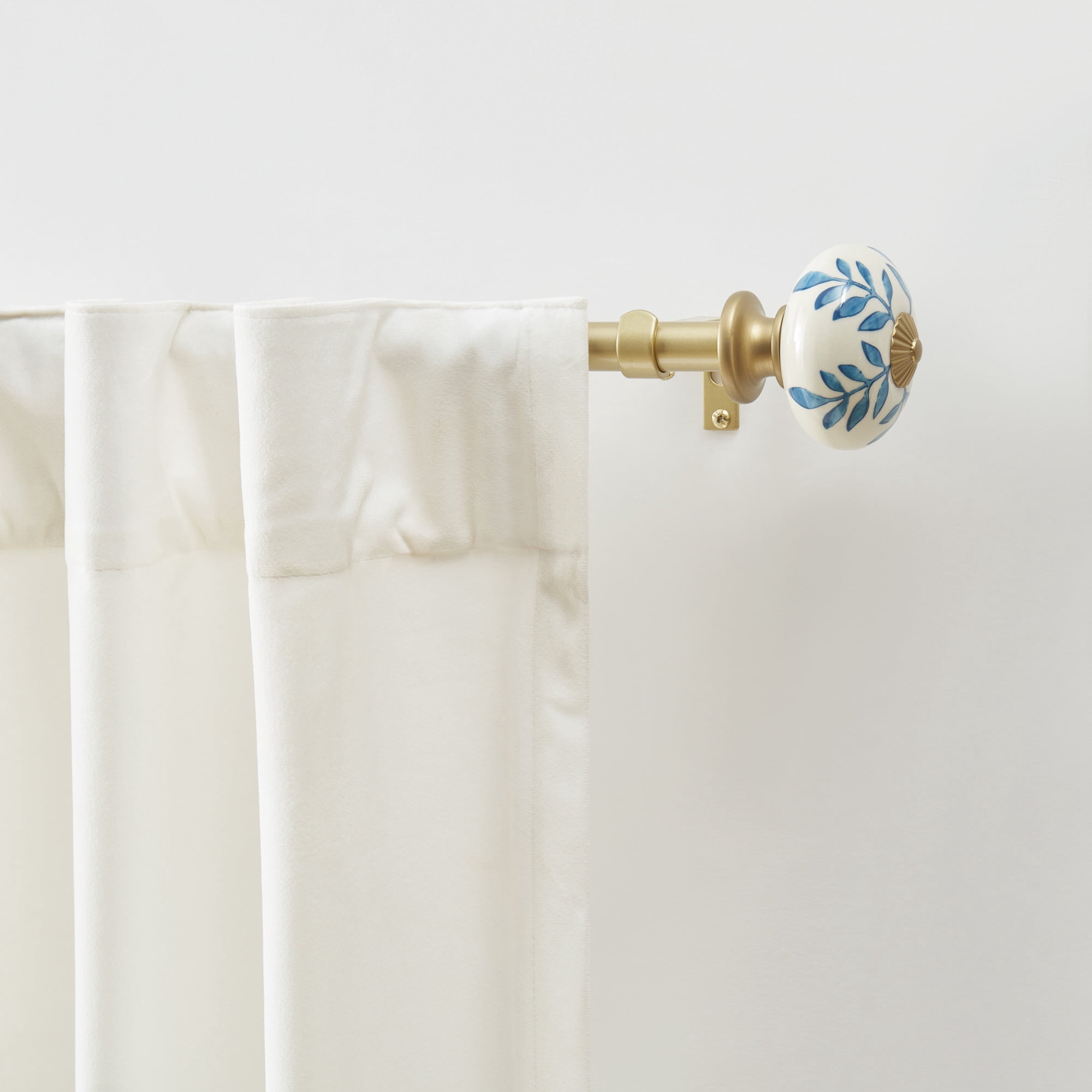 Martha Stewart Roseland 3/4", Adjustable Curtain Rod and Finial Set, Brushed Brass, 66" - 120" Long