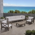 thumbnail image 2 of Elisha Outdoor 6 Seater Acacia Wood Sofa Chat Set, Gray and White, 2 of 13