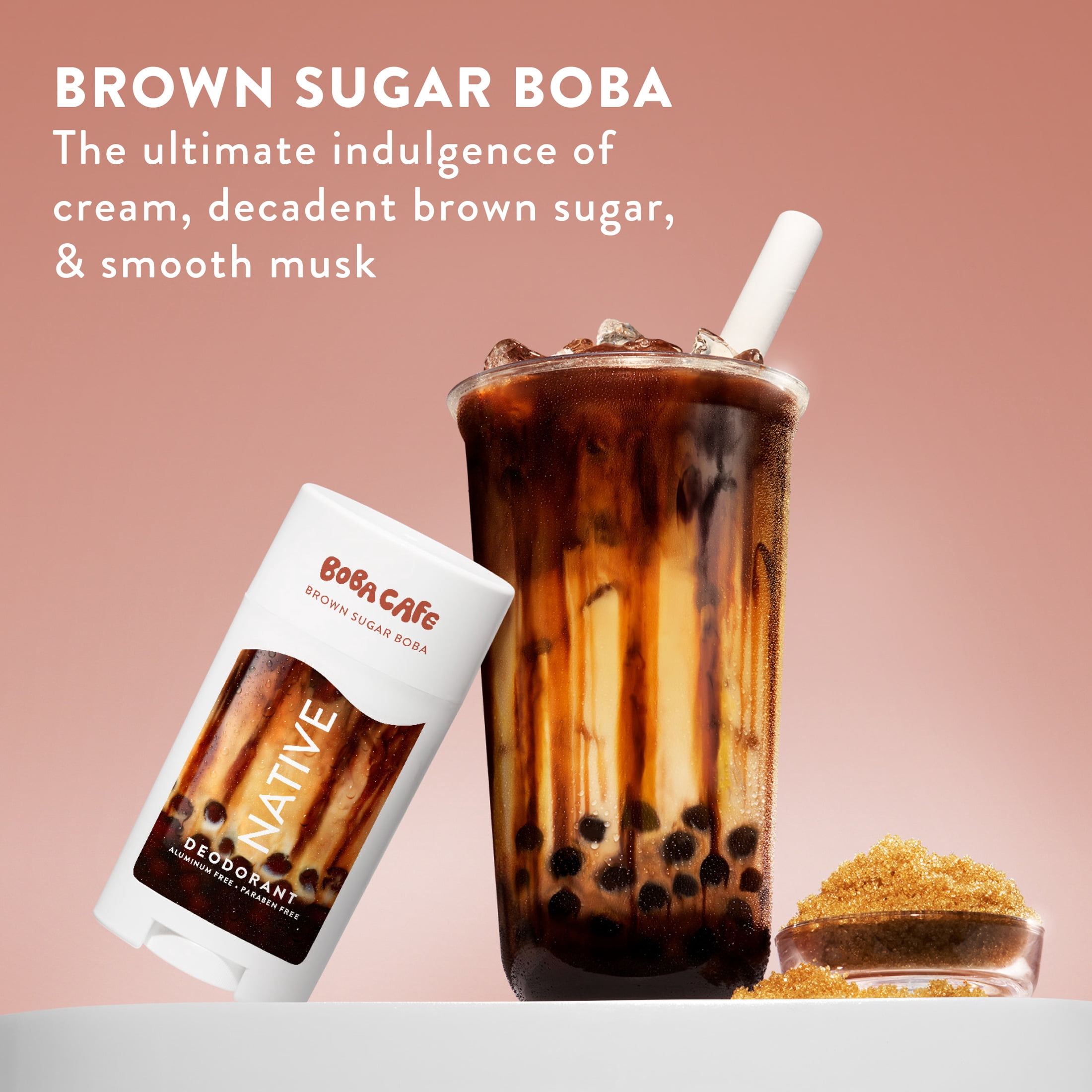 Native Aluminum Free Deodorant, Limited Edition Brown Sugar Boba, 72 Hour Odor Protection, for Women and Men, Boba Café, 2.65oz