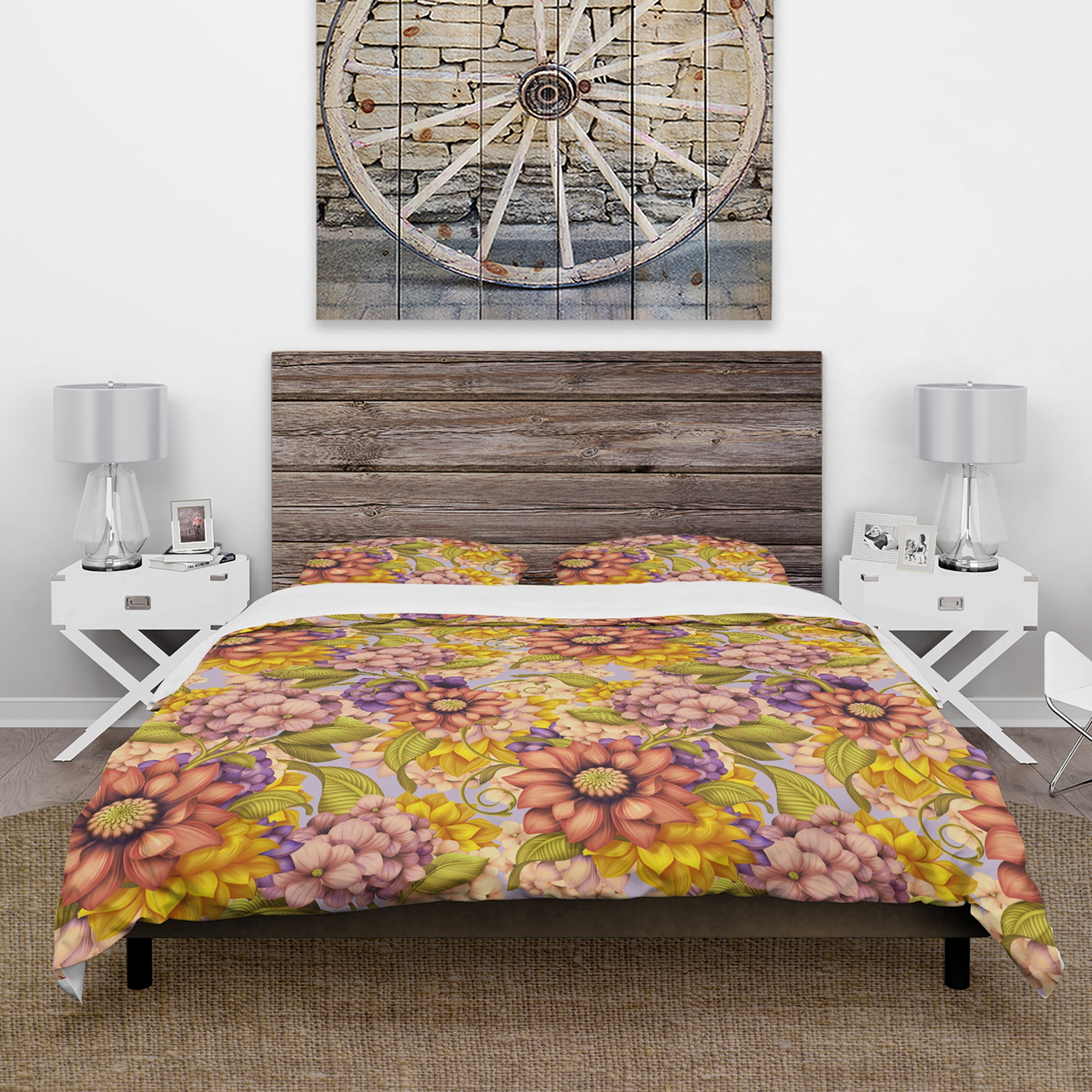 Designart 'Vintage Wild Red, Pink and Purple Flowers' Abstract Duvet Cover Set