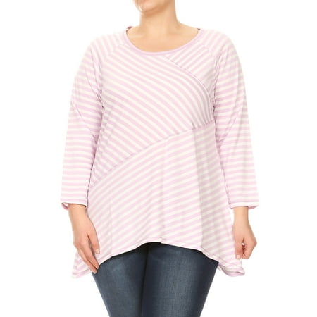 BluNight Collection - Women Plus Size Asymmetrically Striped Print ...