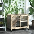 thumbnail image 2 of PawHut Indoor Rabbit Hutch with Wheels, Bunny Cage with Ramp, Natural Wood, 2 of 9