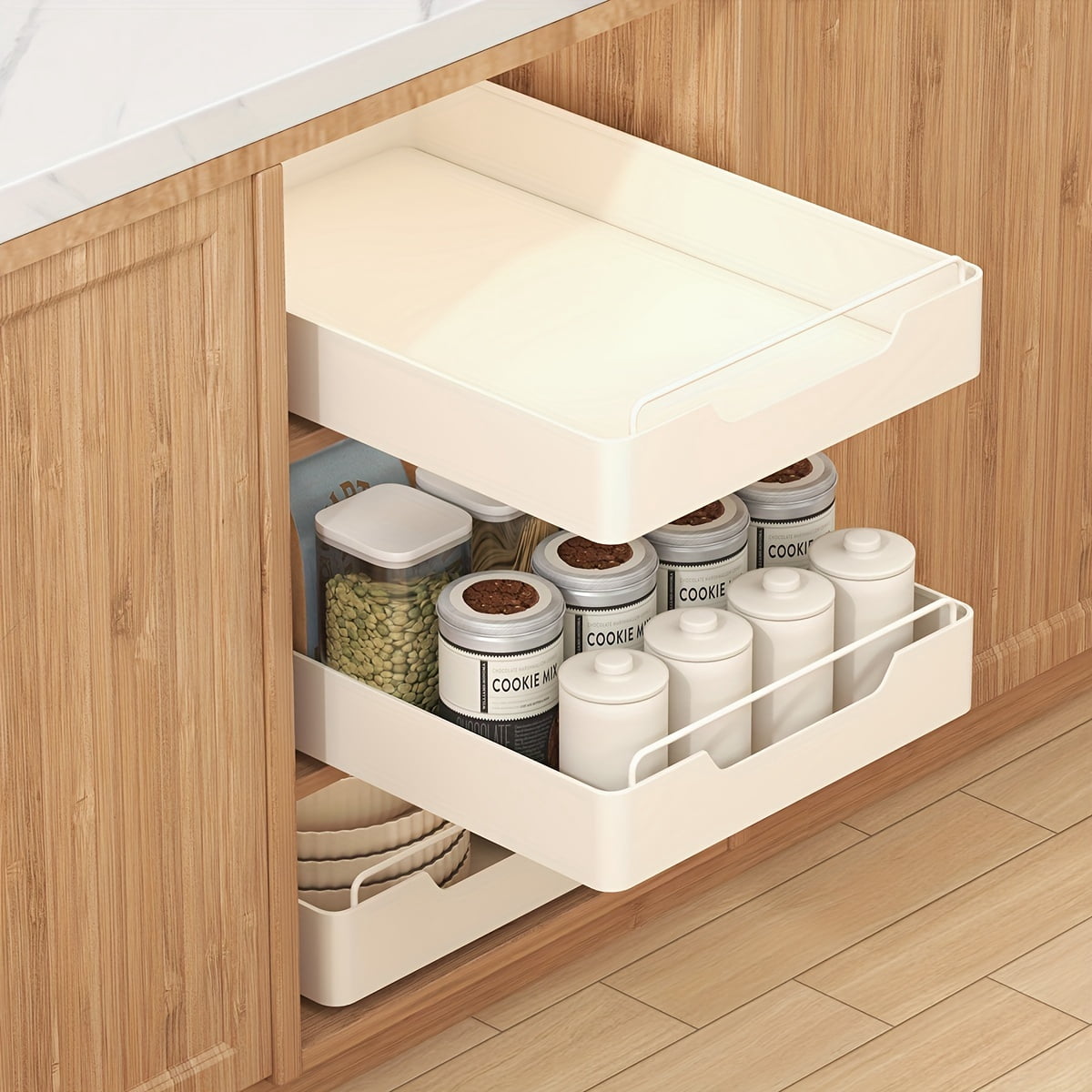 Pull-Out Cabinet Organizer Space-Saving Slide-Out Under Sink Organizer - Sturdy Metal Storage Rack for Kitchen & Bathroom Essentials, Paint-Finished