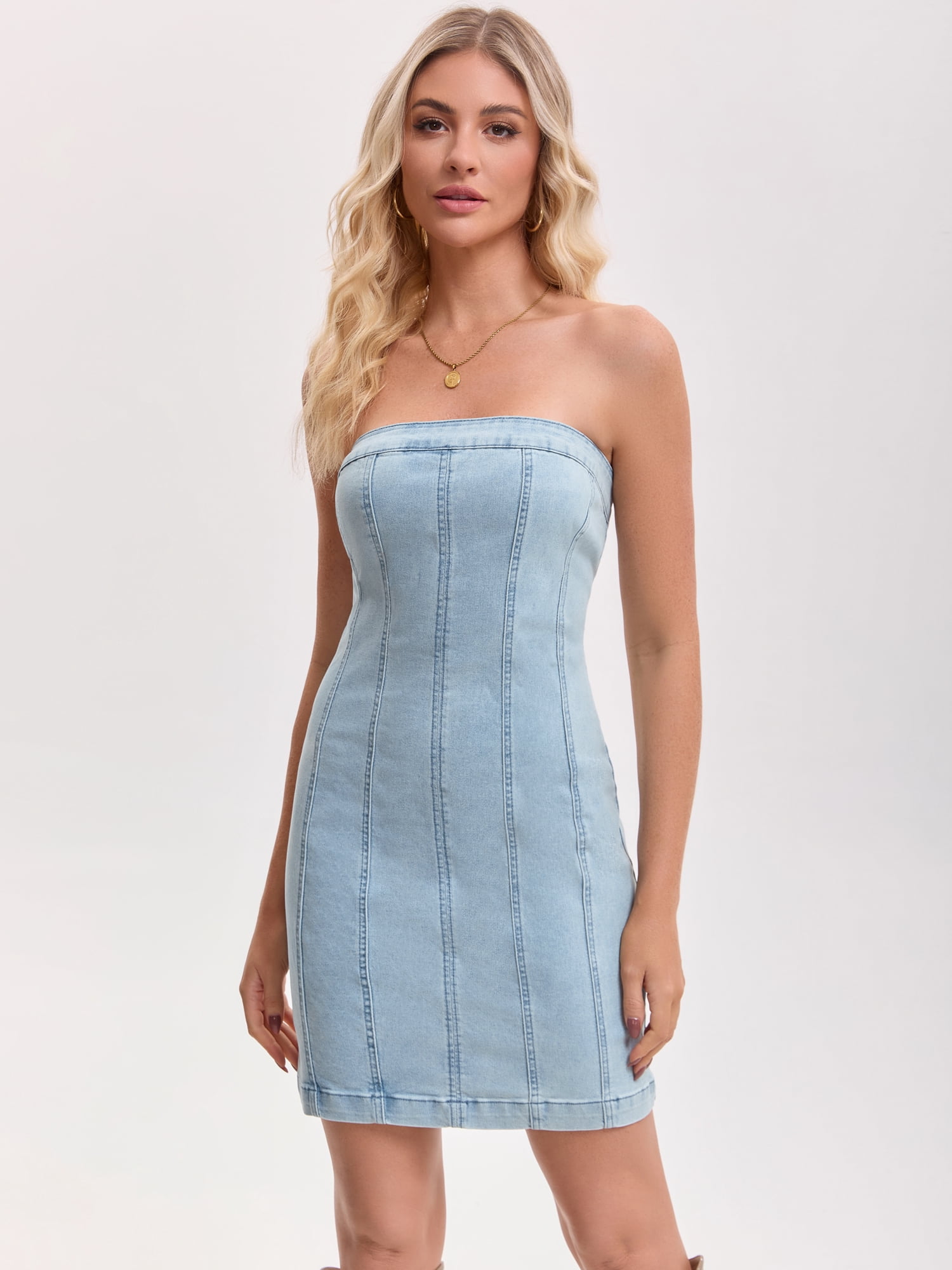 DARING DIVA Women's Strapless Denim Mini Dresses 2XL Light Blue
