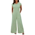 thumbnail image 3 of Women's Short Sleeve Wide Leg Striped Bodysuit Casual Round Neck Bodysuit Button Summer Suit, 3 of 8
