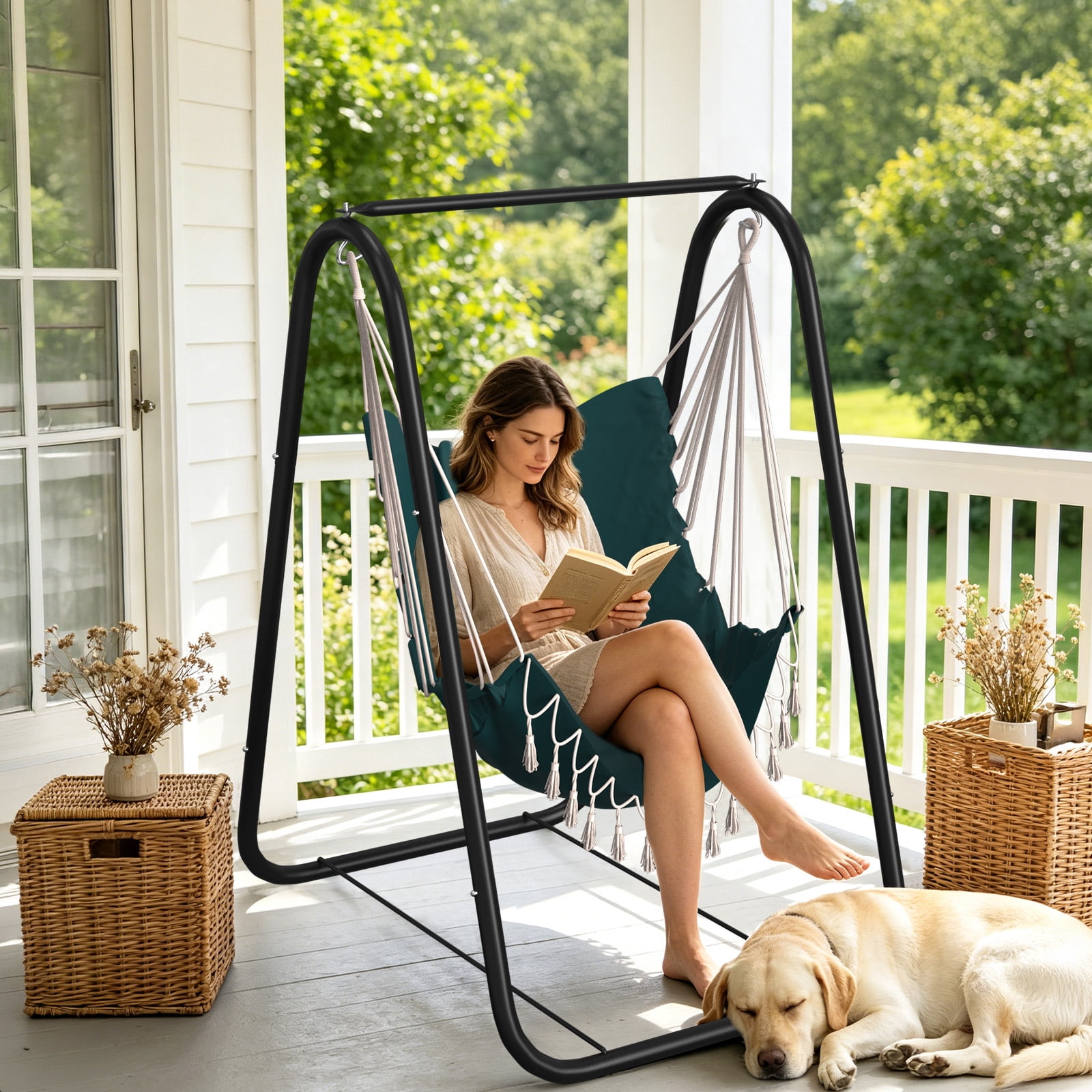 G TALECO GEAR Hammock Chair with Stand, Rustproof Hanging Chair with Stand, Hammock Swing Chair for Indoor and Outdoor Use in Patio, Yard, Garden,Green