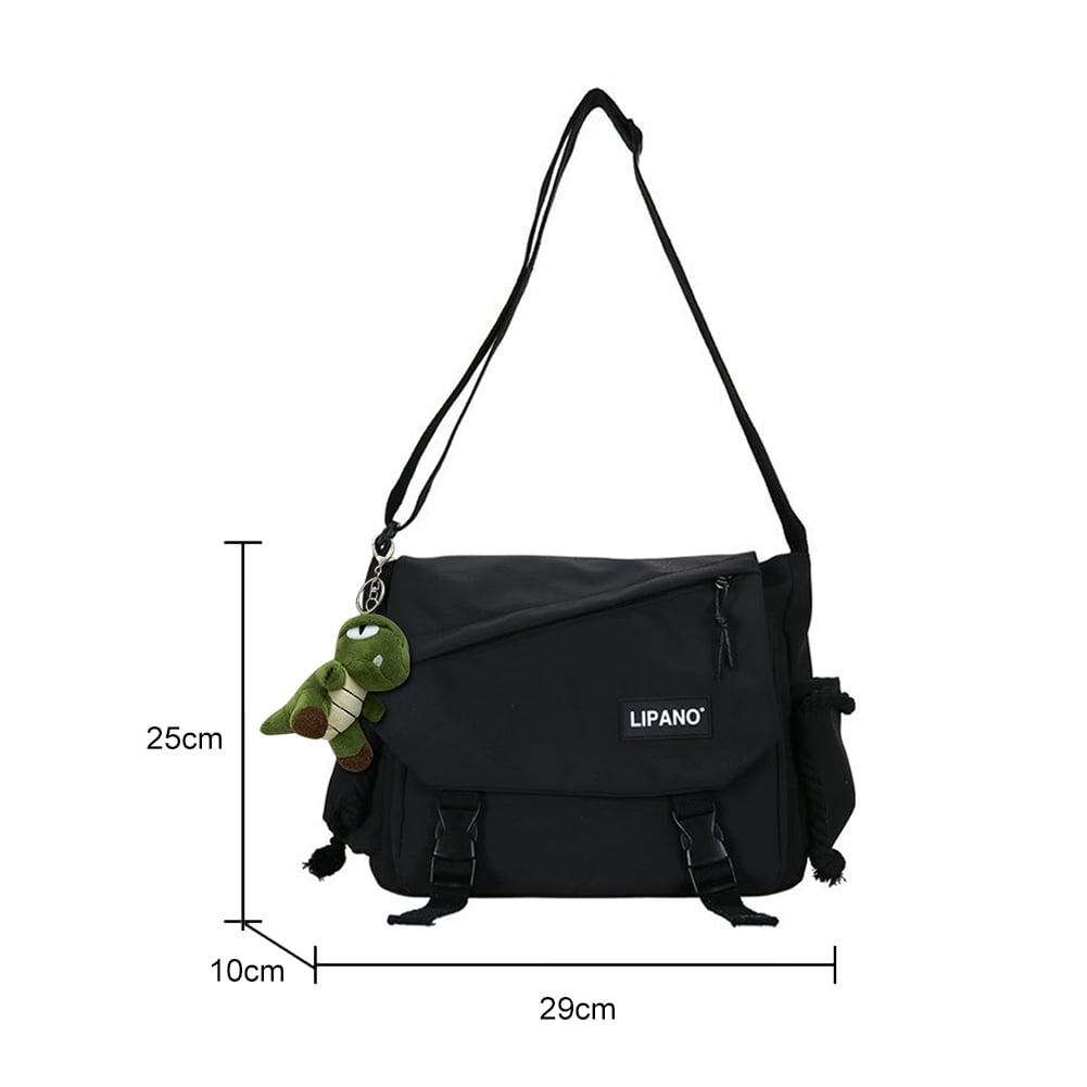 Yucurem Harajuku Solid Color Nylon Crossbody Bags, Simple Large Capacity  Tutorial Book Bag for School Travel (Black) 