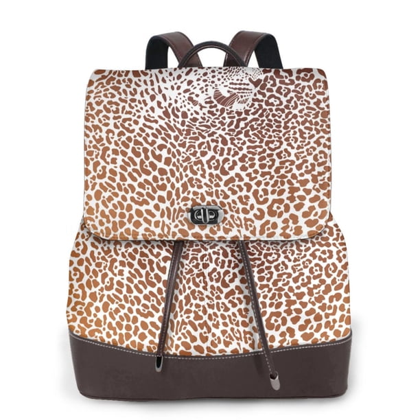 Easygdp Leopard Brown Mochila de Cuero para Mujeres, Bolso de Hombro, Bolsos de Mano de Moda para Trabajo y Viajes