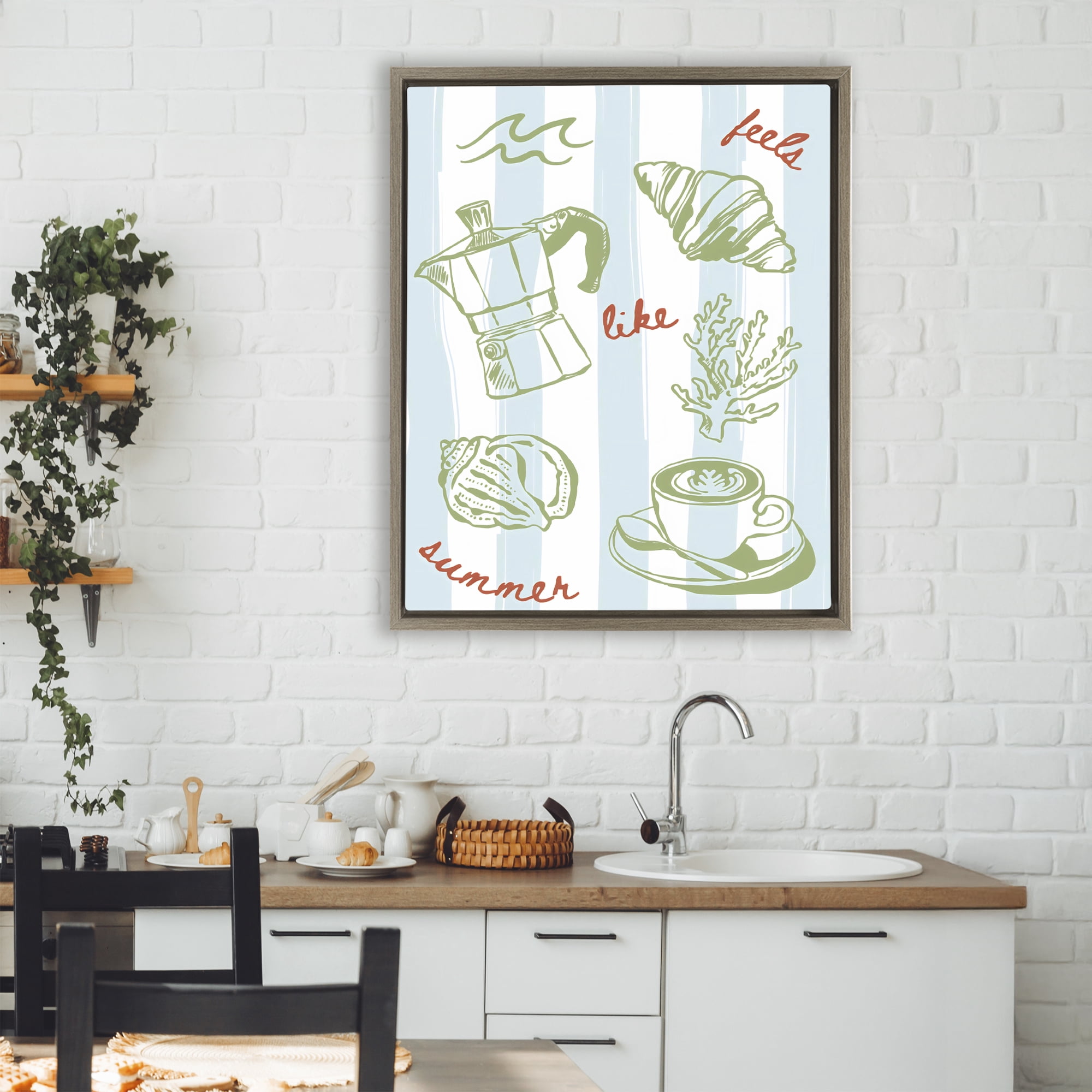Stupell Industries Feels Like Summer on Stripes Brown Framed Floater Canvas Wall Art, design by The Prints Vibe