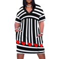 thumbnail image 1 of Vestido de noche para mujer rayas blancas y negras corazones rojos bolsillo Suelto, 1 of 6