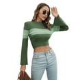 thumbnail image 3 of Seyurigaoka Women Knit Crop Sweater Shirts Casual Striped Contrast Color Long Sleeves Pullover Knitwear Tops Streetwear, 3 of 5