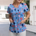 thumbnail image 2 of GEWSEY Women's Scrubs Printed Scrub Tops Plus Size Stretch Nursing Scrubs Fall Medical Workwear with Pockets (Blue, XL), 2 of 5