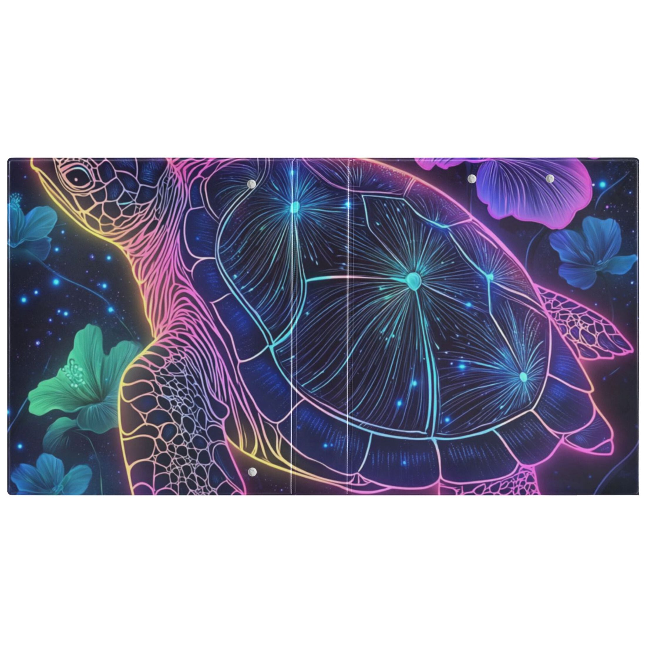 Sea Turtle and Flowers Glowing 3 Ring Binders 1.5 inch Hardcover File Folders with Interior Pockets A4 Size Organizer for School Office Hospital Set of 2