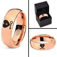 thumbnail image 4 of Tungsten Heart and Key Band Ring 7mm Men Women Comfort Fit 18k Rose Gold Dome Polished, 4 of 4