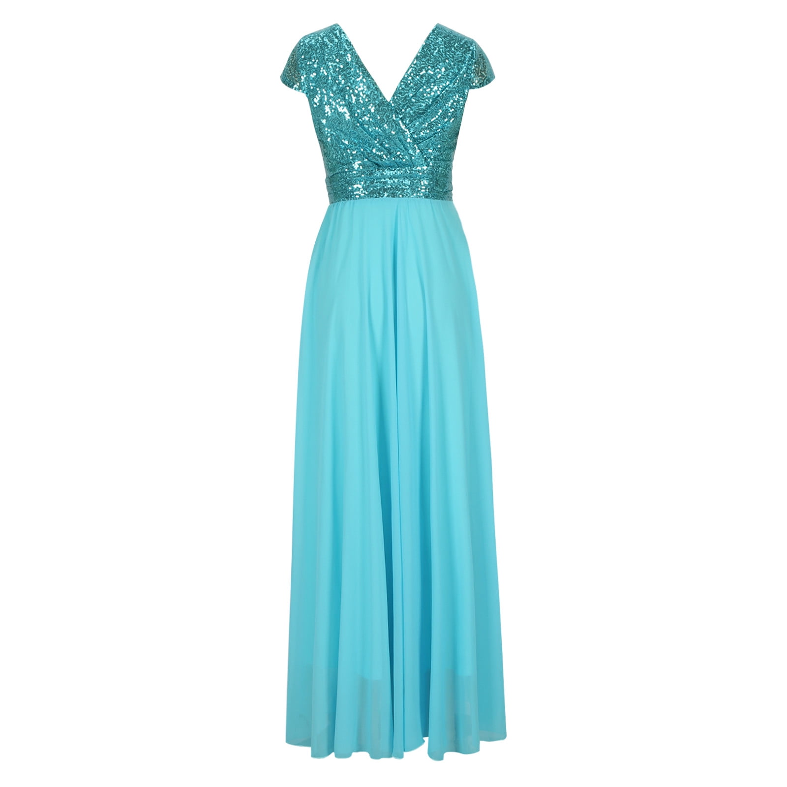qolati Homecoming Dresses for Women Sequin Cap Sleeve Sparkly Formal Prom  Dress Elegnat V Neck Pleated Flowy Long Wedding Evening Gowns Holiday  Outfits - Walmart.com