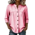 thumbnail image 7 of Sokhug Womens Cotton Linen Striped 3/4 Sleeve Stand Collar Button Down Breathable Casual Daily Tunic Blouse Tops, 7 of 7