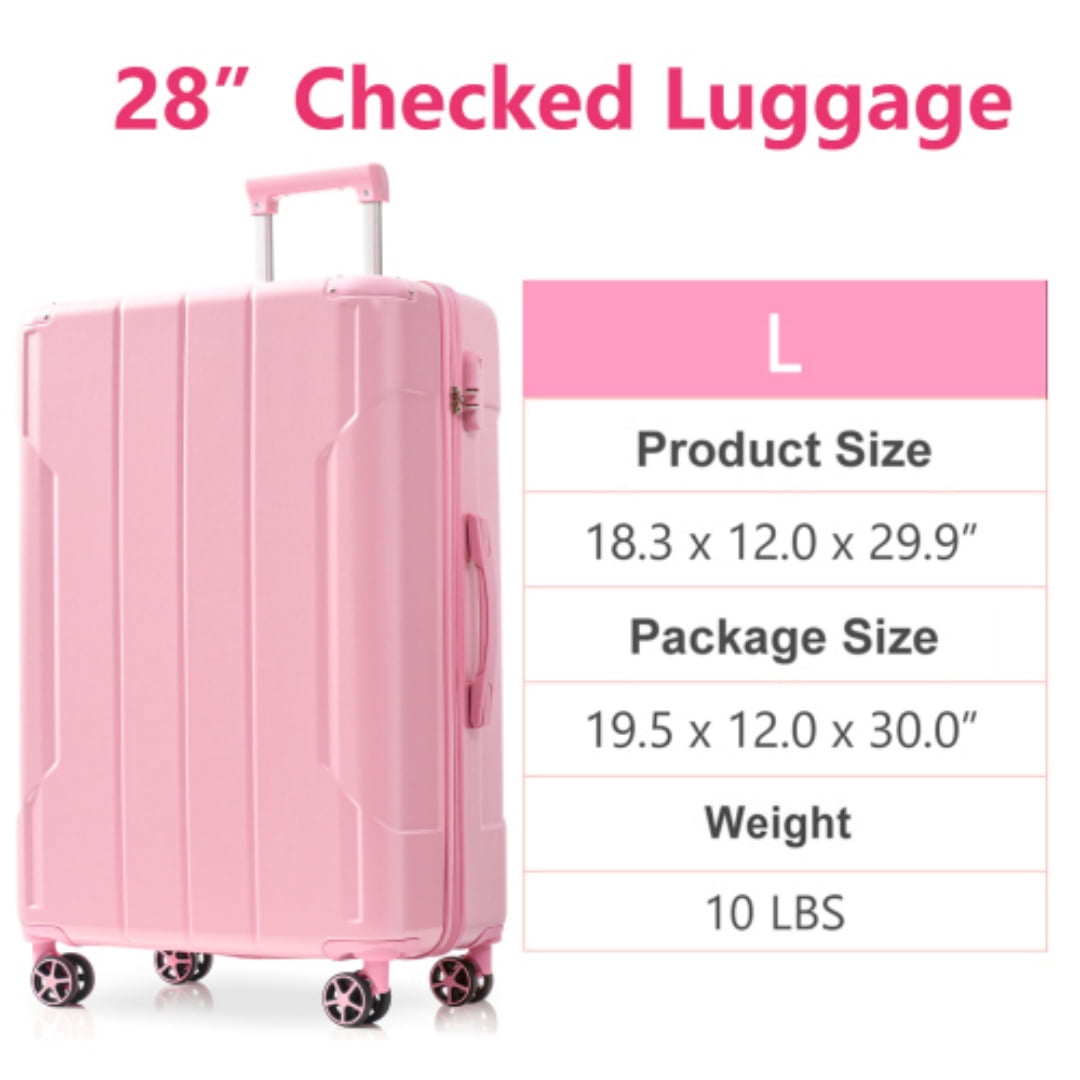 Yougu 28" Lightweight Hardshell Luggage ABS Suitcases with Double Wheels, Expandable Checked , (Pink)