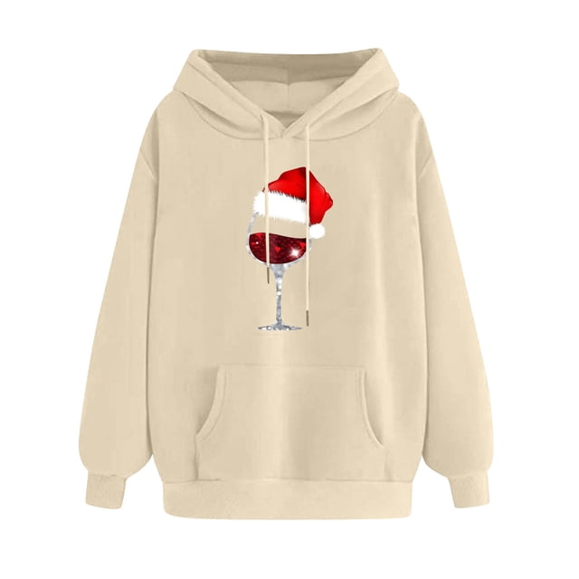 Timegard Chandails en Molleton de Noël pour Femmes Imprimé Manches Longues Chandails à Capuchon Chandail Tops Automne Hiver Mode